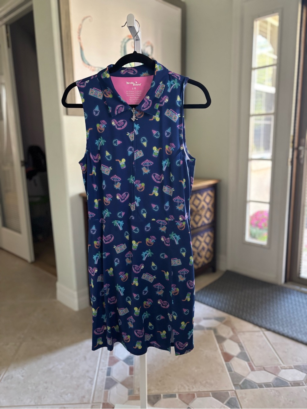 #091 Sleeveless Navy Tropical Print Dress SPF 50